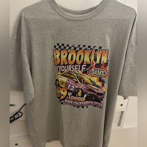 Brooklyn Car Racing Shirt Grey Gray Fire Checker Flames Sports